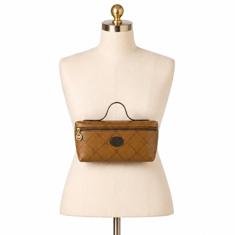 Vintage Authentic Longchamp Paris France Vanity Cosmetic Travel Pouch Top Handle